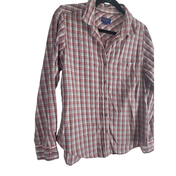 Pendelton Button Front Shirt L Womens Red White Grey 100% Cotton Pocket - Picture 3 of 9